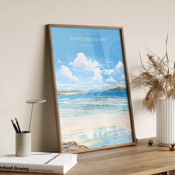 Whitesands Bay Travel Poster, Travel Print of Whitesands Bay, St Davids, Pembrokeshire Art, Whitesands Bay Gift, Wales Gift