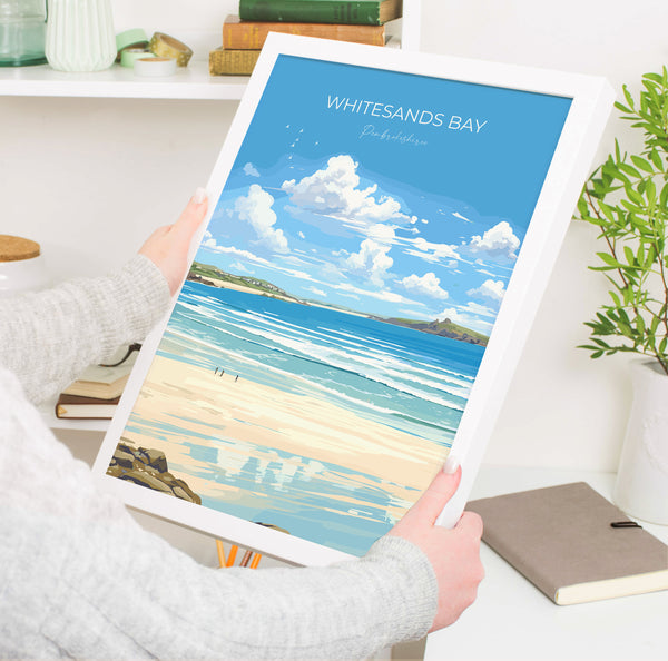 Whitesands Bay Travel Poster, Travel Print of Whitesands Bay, St Davids, Pembrokeshire Art, Whitesands Bay Gift, Wales Gift