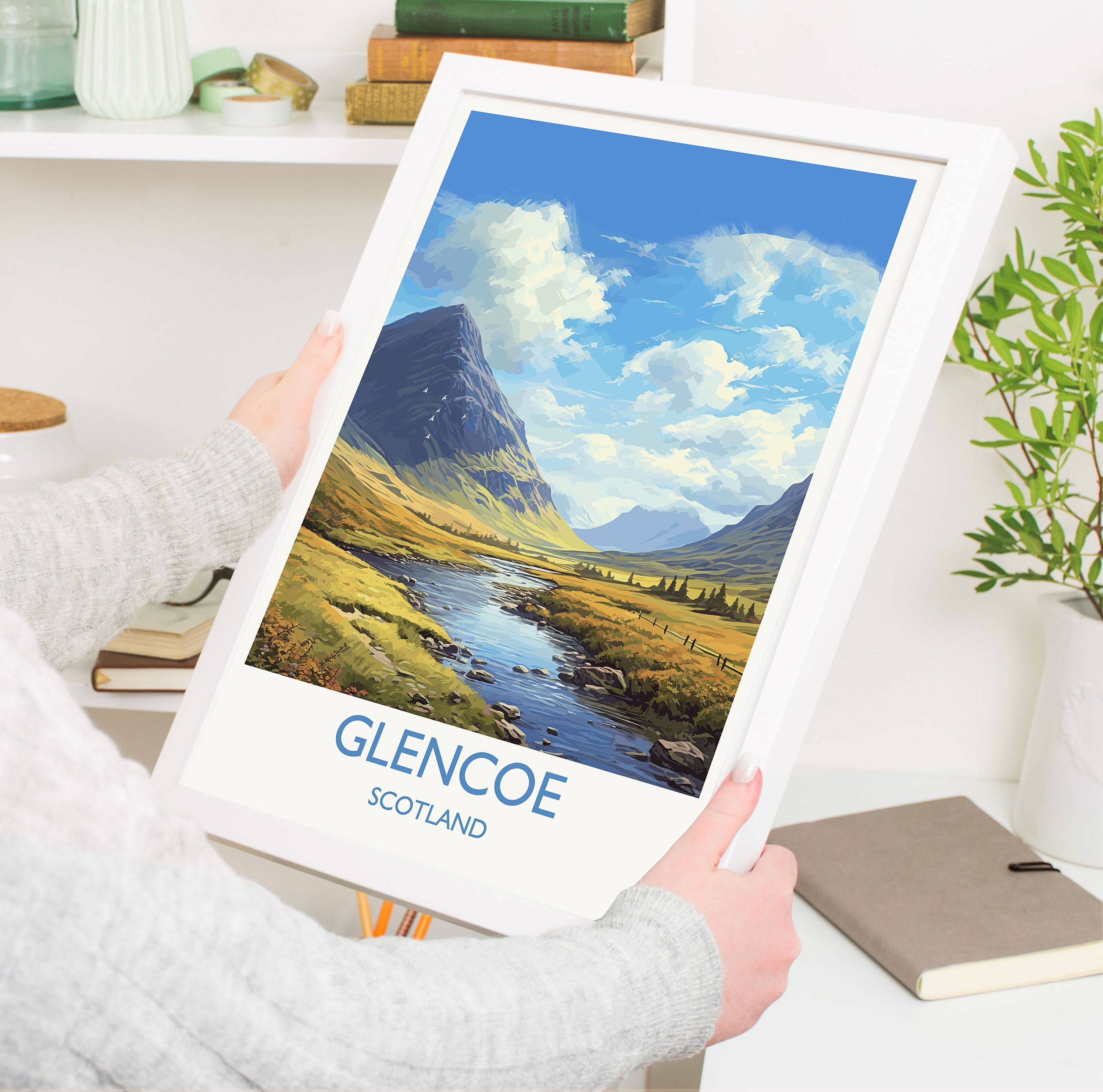Glencoe Travel Print, Travel Poster of Glencoe, Highlands Gift, Scotland, Highlands Art, Glencoe Gift, Wall Art Print NQ Media Designs