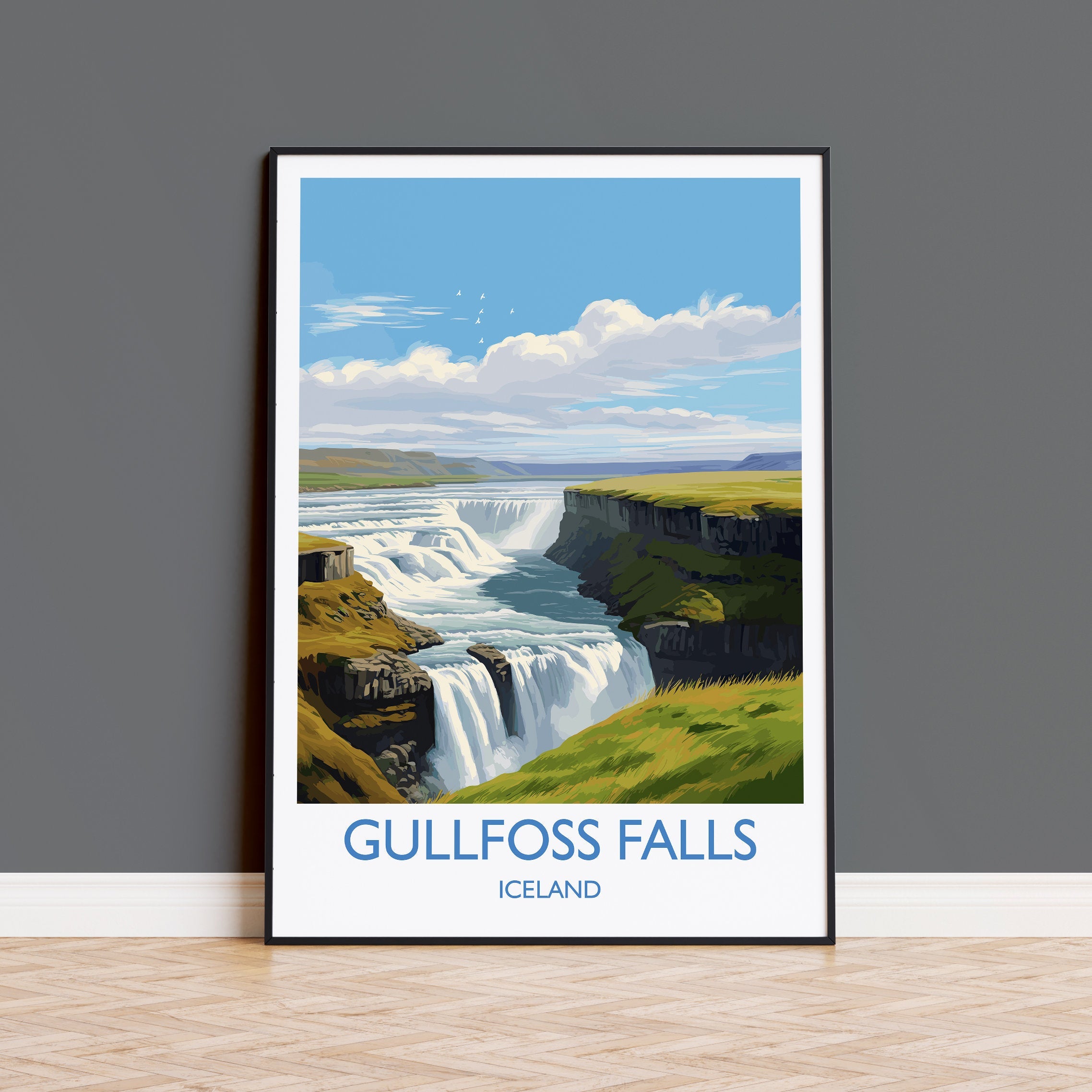 Gullfoss Falls Travel Print, Travel Poster of Gullfoss Falls, Iceland Gift, Iceland Art, Gullfoss Falls Gift, Wall Art Print NQ Media Designs