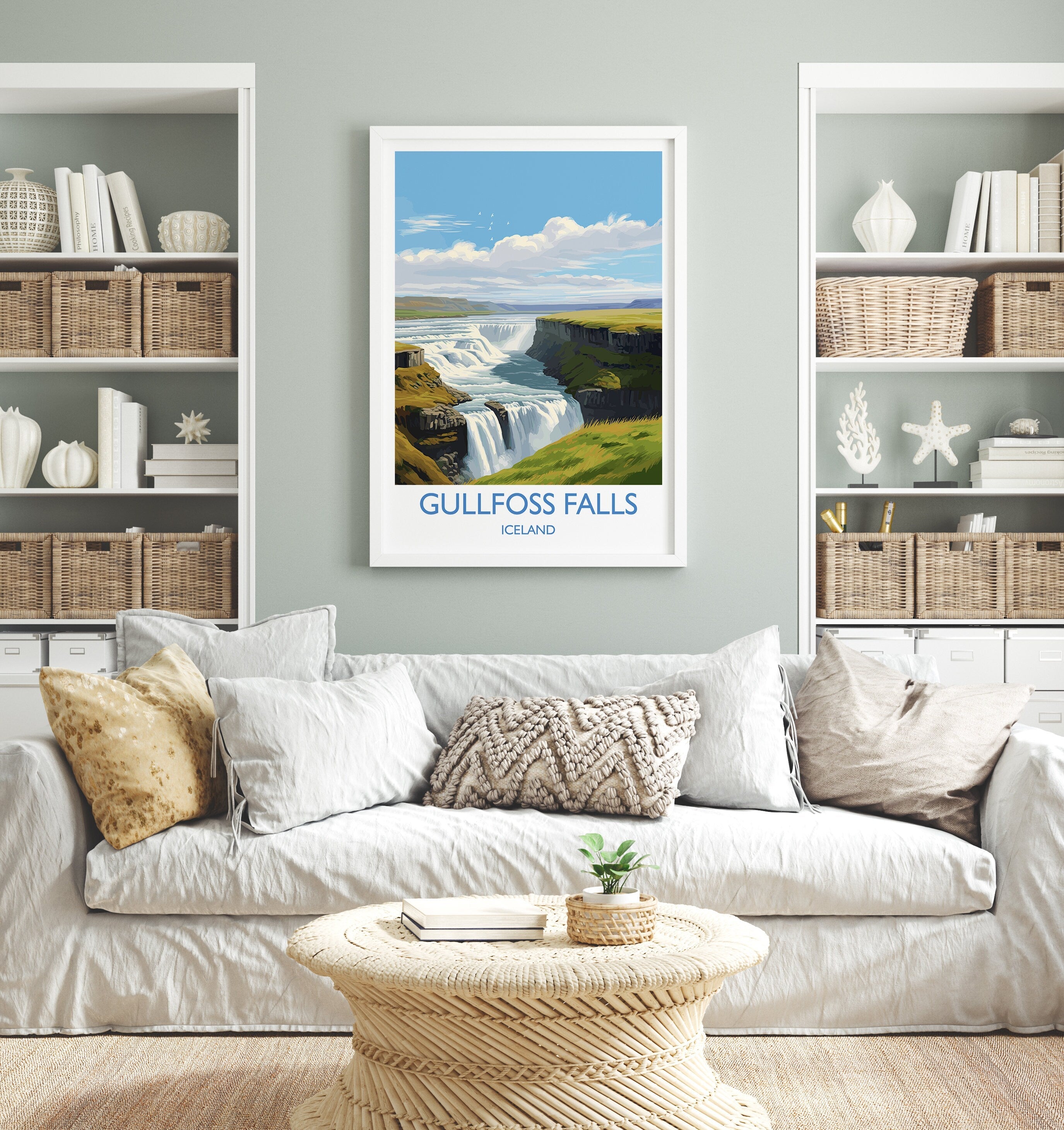Gullfoss Falls Travel Print, Travel Poster of Gullfoss Falls, Iceland Gift, Iceland Art, Gullfoss Falls Gift, Wall Art Print NQ Media Designs
