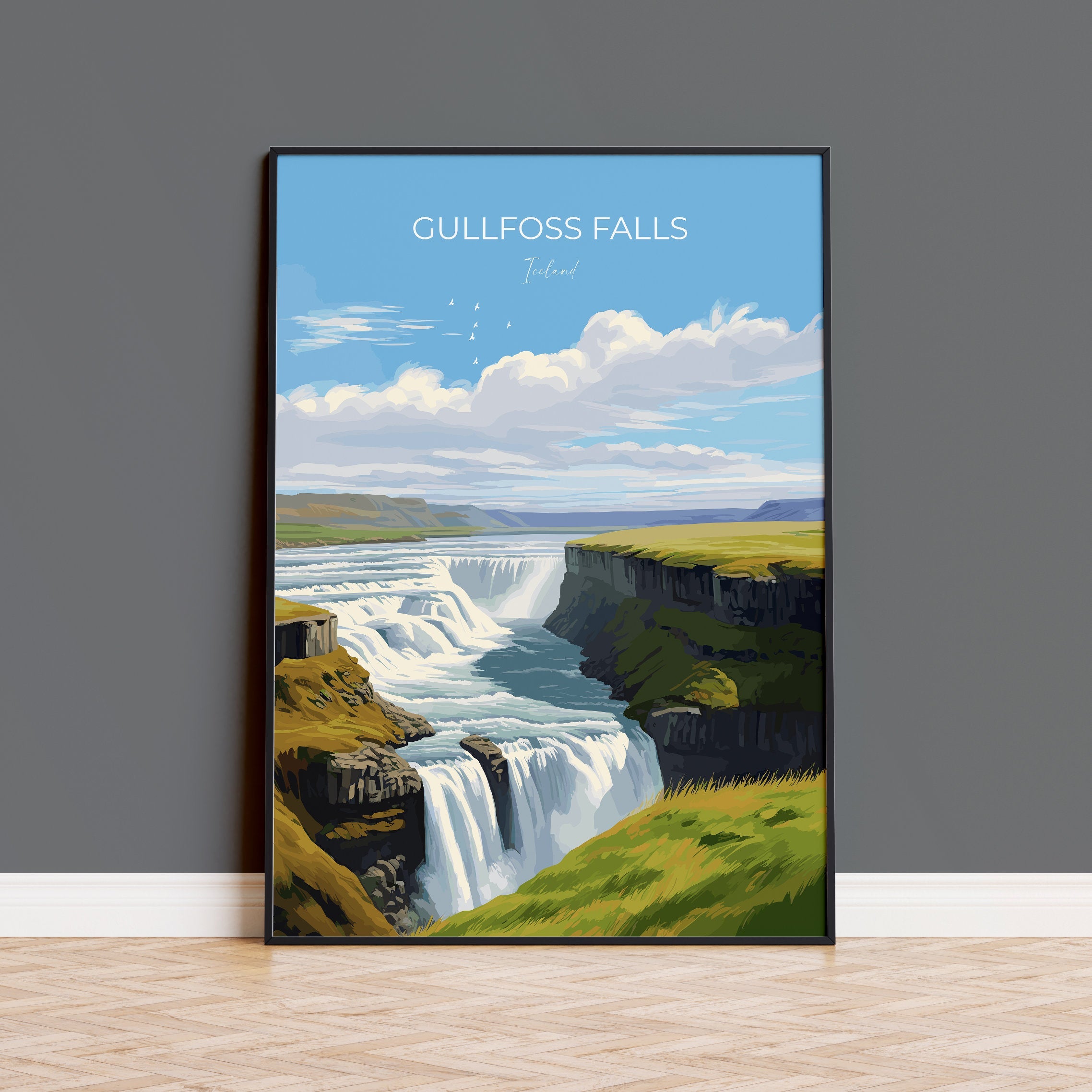 Gullfoss Falls Travel Print, Travel Poster of Gullfoss Falls, Iceland Gift, Iceland Art, Gullfoss Falls Gift, Wall Art Print NQ Media Designs