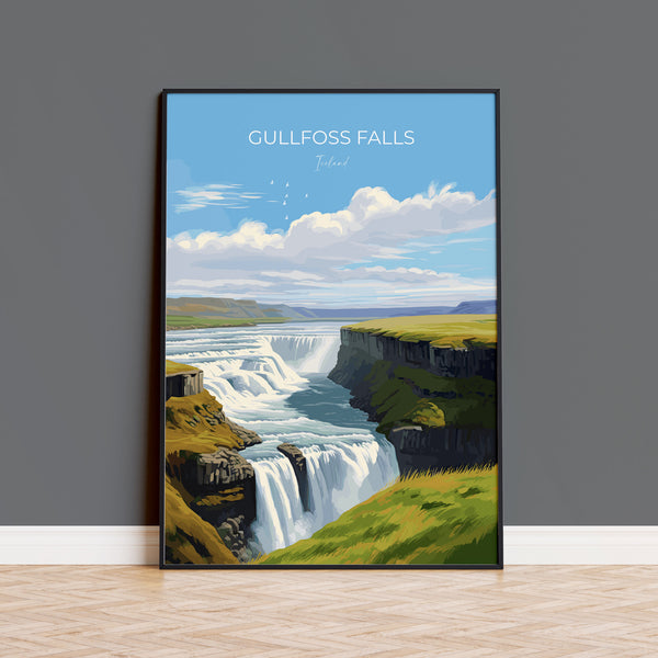 Gullfoss Falls Travel Print, Travel Poster of Gullfoss Falls, Iceland Gift, Iceland Art, Gullfoss Falls Gift, Wall Art Print