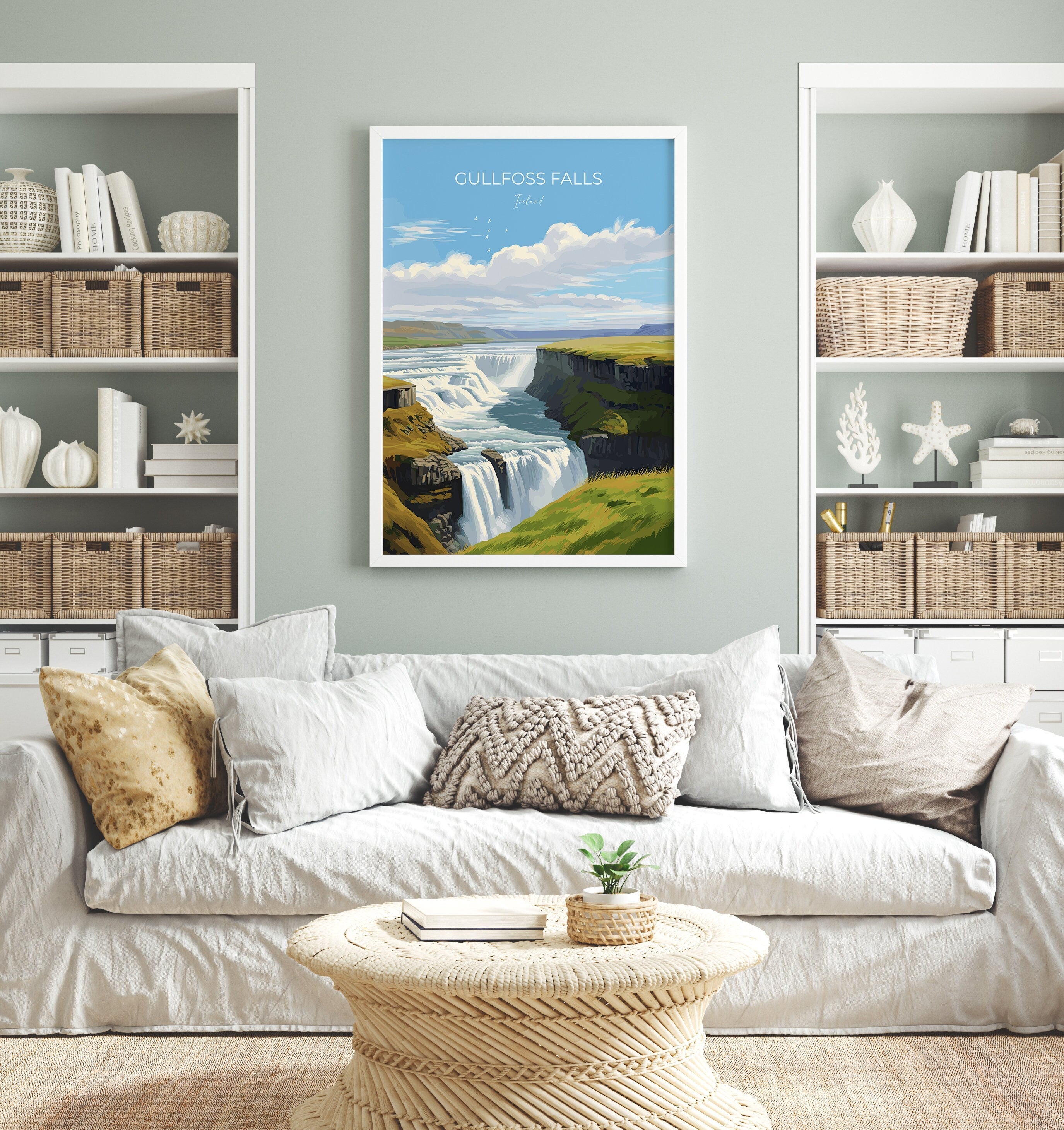 Gullfoss Falls Travel Print, Travel Poster of Gullfoss Falls, Iceland Gift, Iceland Art, Gullfoss Falls Gift, Wall Art Print NQ Media Designs