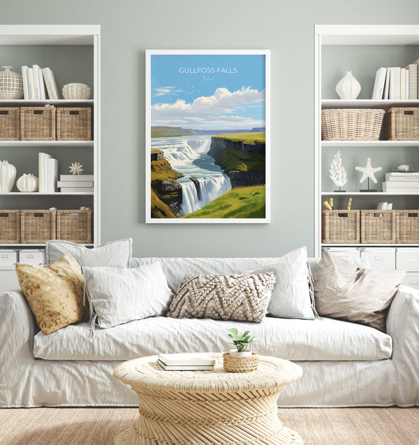 Gullfoss Falls Travel Print, Travel Poster of Gullfoss Falls, Iceland Gift, Iceland Art, Gullfoss Falls Gift, Wall Art Print