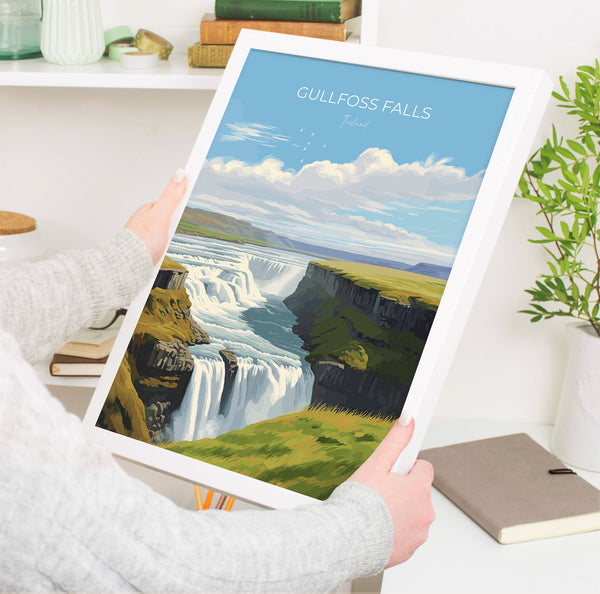 Gullfoss Falls Travel Print, Travel Poster of Gullfoss Falls, Iceland Gift, Iceland Art, Gullfoss Falls Gift, Wall Art Print