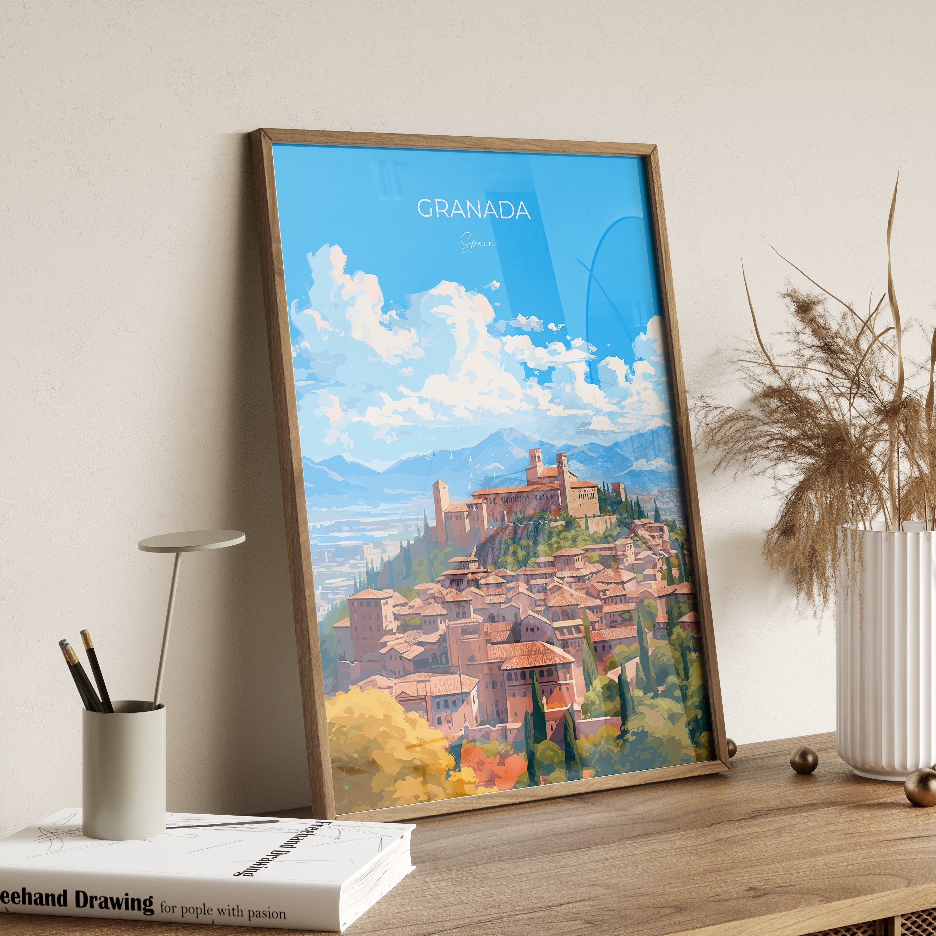 Granada Travel Poster, Travel Print of Granada , Spain Poster, GranadaGift, GranadaArt, Spain Art NQ Media Designs