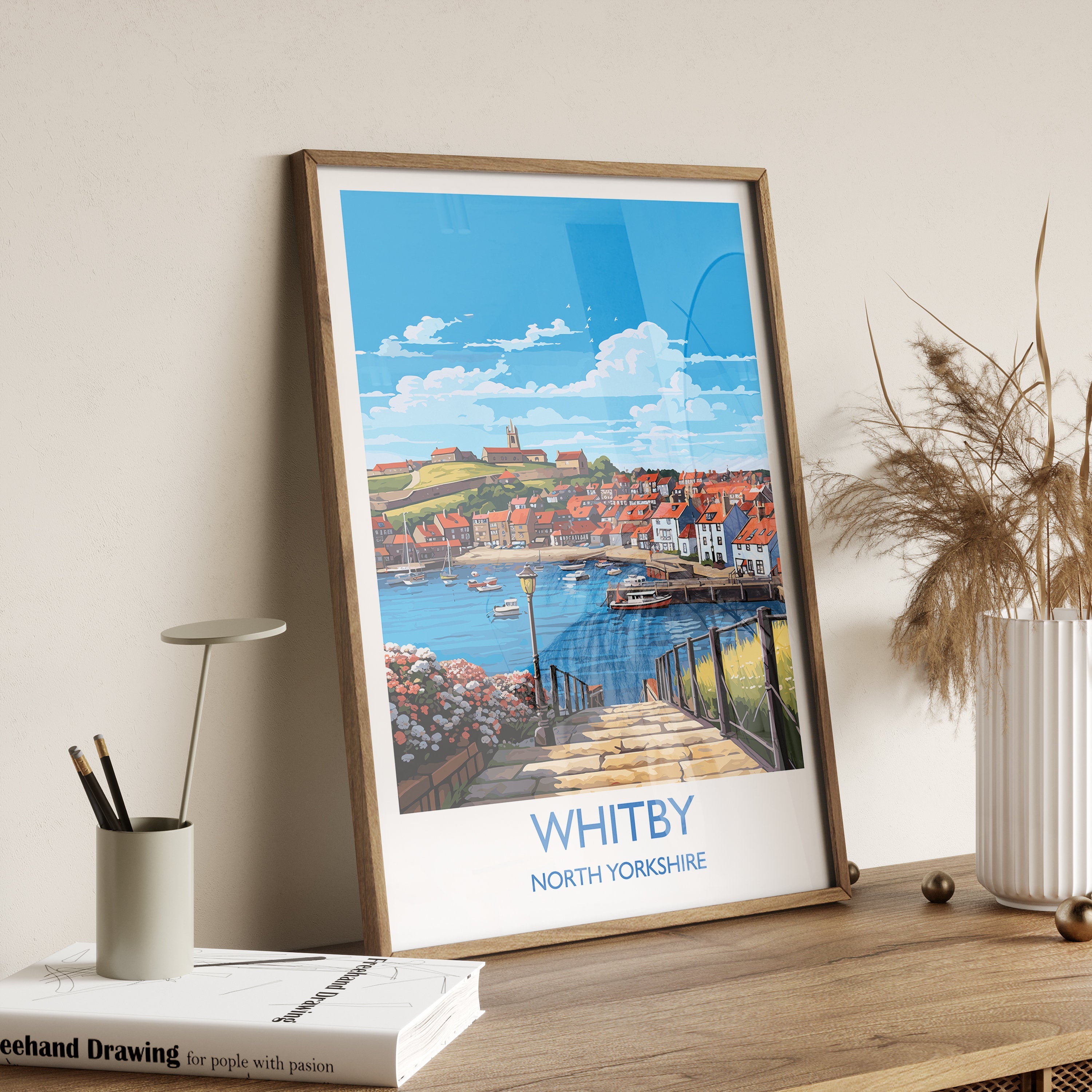 Whitby Travel Print, Travel Poster of Whitby, Yorkshire Gift, England, North Yorkshire Art, Whitby Gift, Wall Art Print NQ Media Designs