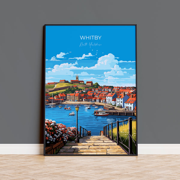 Whitby Travel Poster, Travel Print of Whitby, Yorkshire Gift, England, North Yorkshire Art, Whitby Gift, Wall Art Print