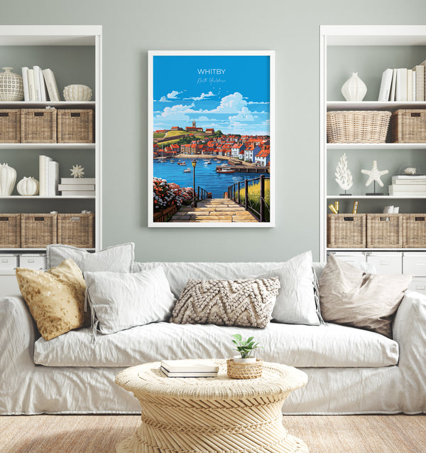 Whitby Travel Poster, Travel Print of Whitby, Yorkshire Gift, England, North Yorkshire Art, Whitby Gift, Wall Art Print