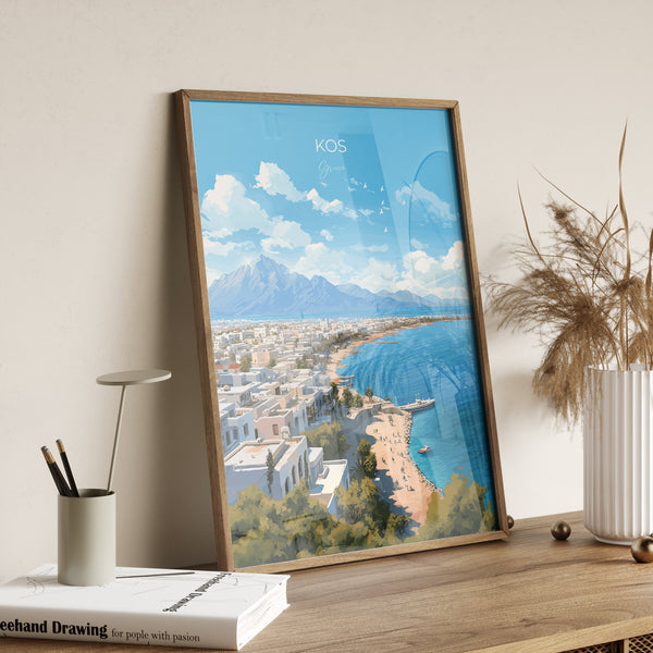 Kos Travel Poster, Travel Print of Kos, Greece Gift, Greek Islands Art, Kos Gift, Wall Art Print