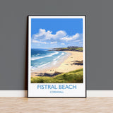 Fistral Beach Travel Poster, Travel Print of Cornwall, England, Cornwall Art, Fistral Beach Gift, Wall Art Print NQ Media Designs