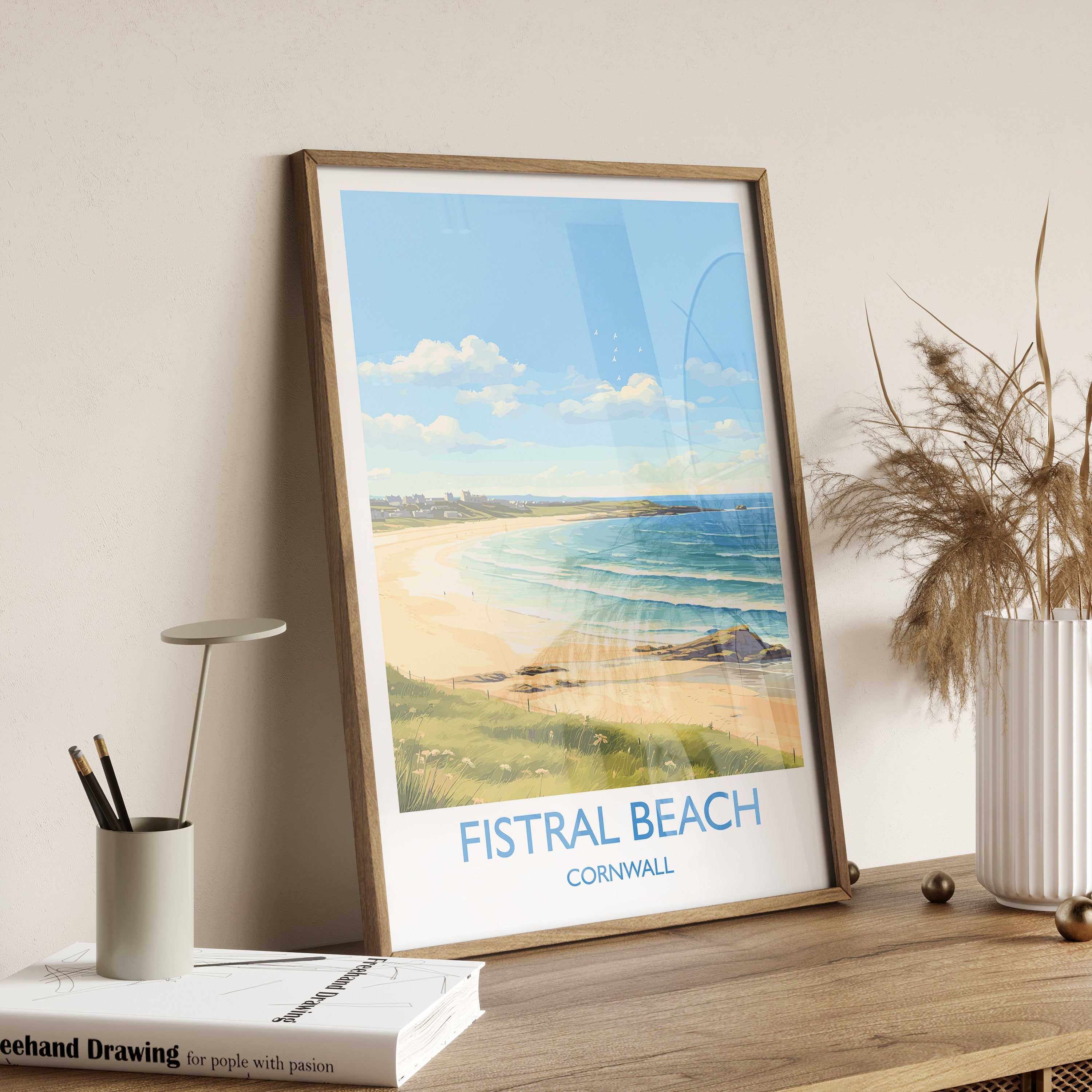 Fistral Beach Print, Travel Poster of Cornwall, England, Cornwall Art, Fistral Beach Gift, Wall Art Print NQ Media Designs
