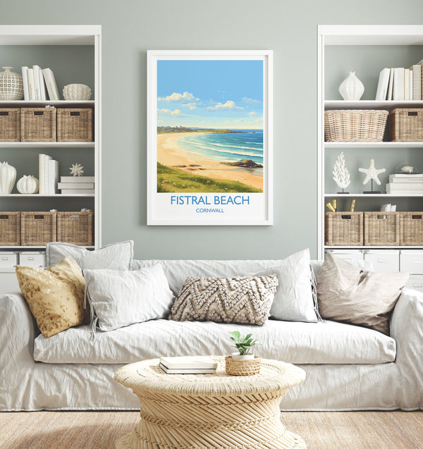 Fistral Beach Print, Travel Poster of Cornwall, England, Cornwall Art, Fistral Beach Gift, Wall Art Print