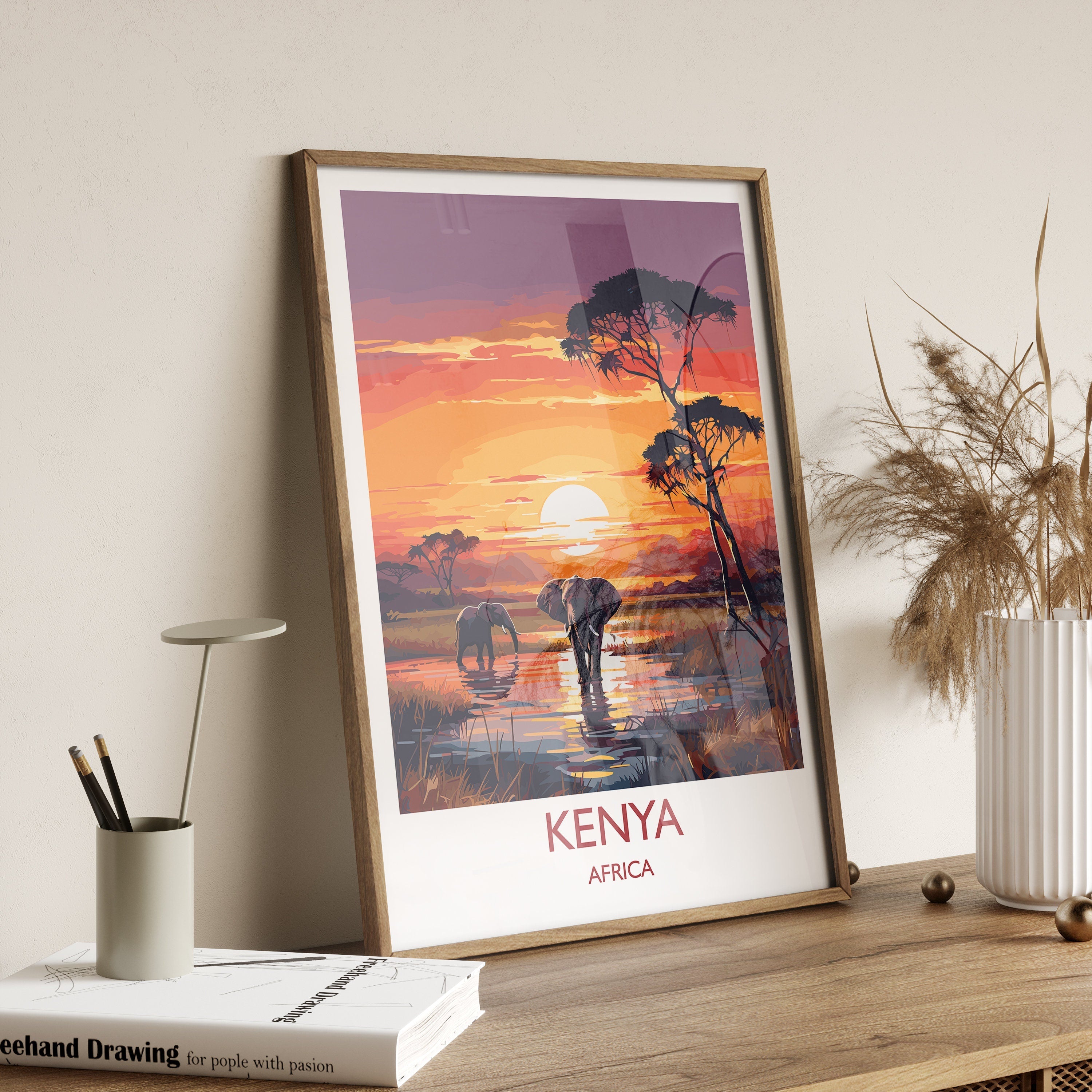 Kenya Travel Print, Travel Poster of Kenya, Kenya Gift, Kenya Sunset Africa, Africa Art Gift, Wall Art Print NQ Media Designs