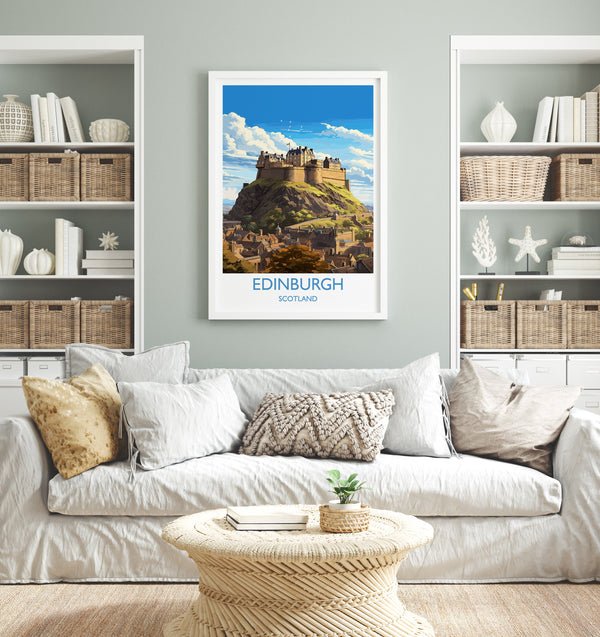 Edinburgh Travel Poster, Travel Print of Edinburgh, Scotland, Edinburgh Castle Art, Edinburgh Gift, Wall Art Print