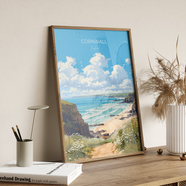 Cornwall Travel Print, Travel Poster of Cornwall, England, Cornwall Art, Cornwall Gift, Wall Art Print