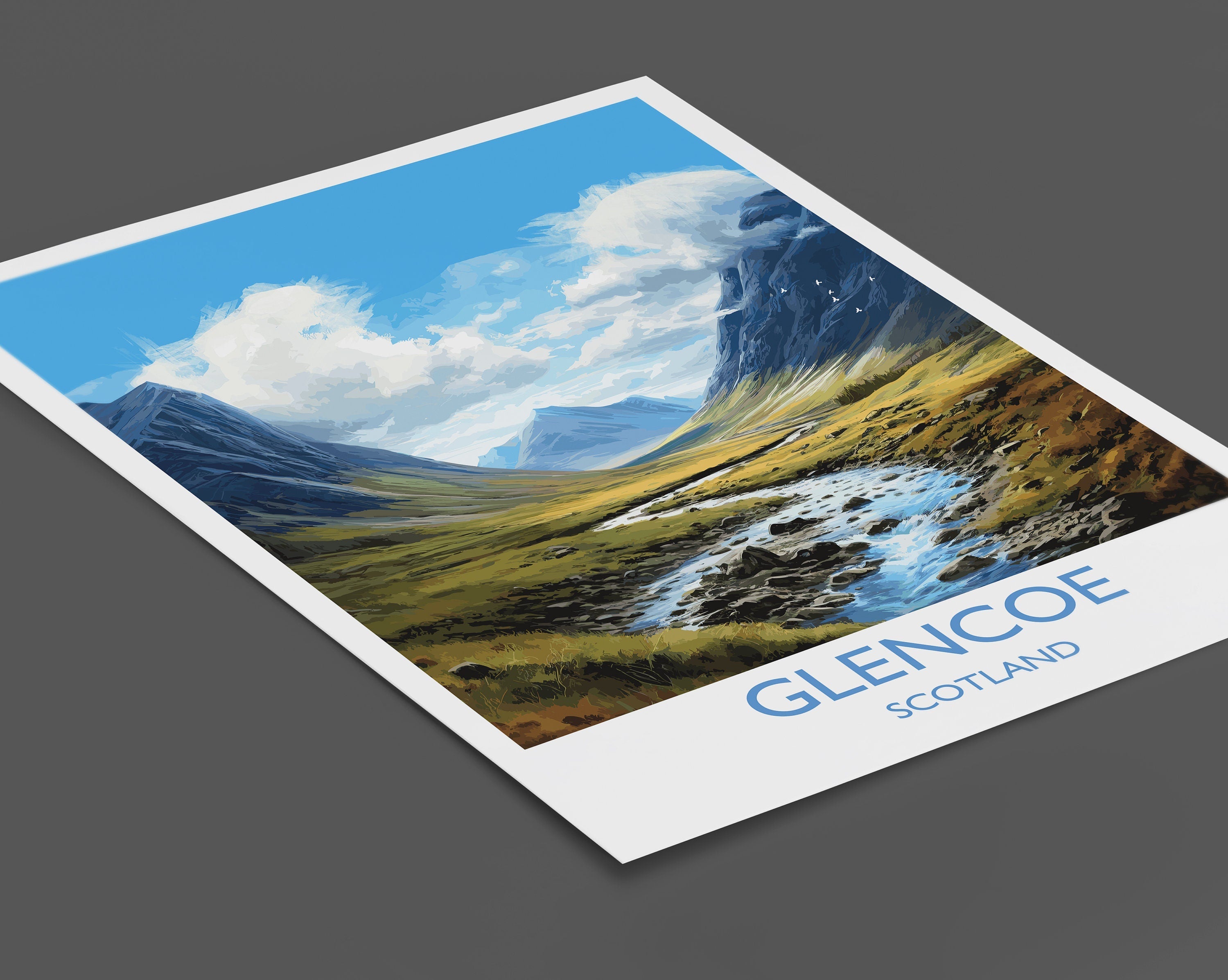Glencoe Print, Travel Poster of Glencoe, Highlands Gift, Scotland, Highlands Art, Glencoe Gift, Wall Art Print NQ Media Designs