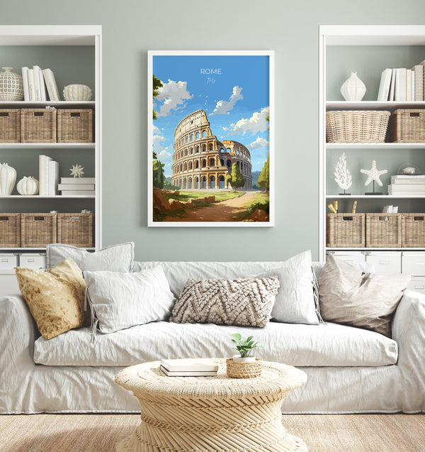 Rome Travel Poster, Travel Print of Rome, Italy Poster, Rome Gift, Colosseum Rome Art, Italy Art