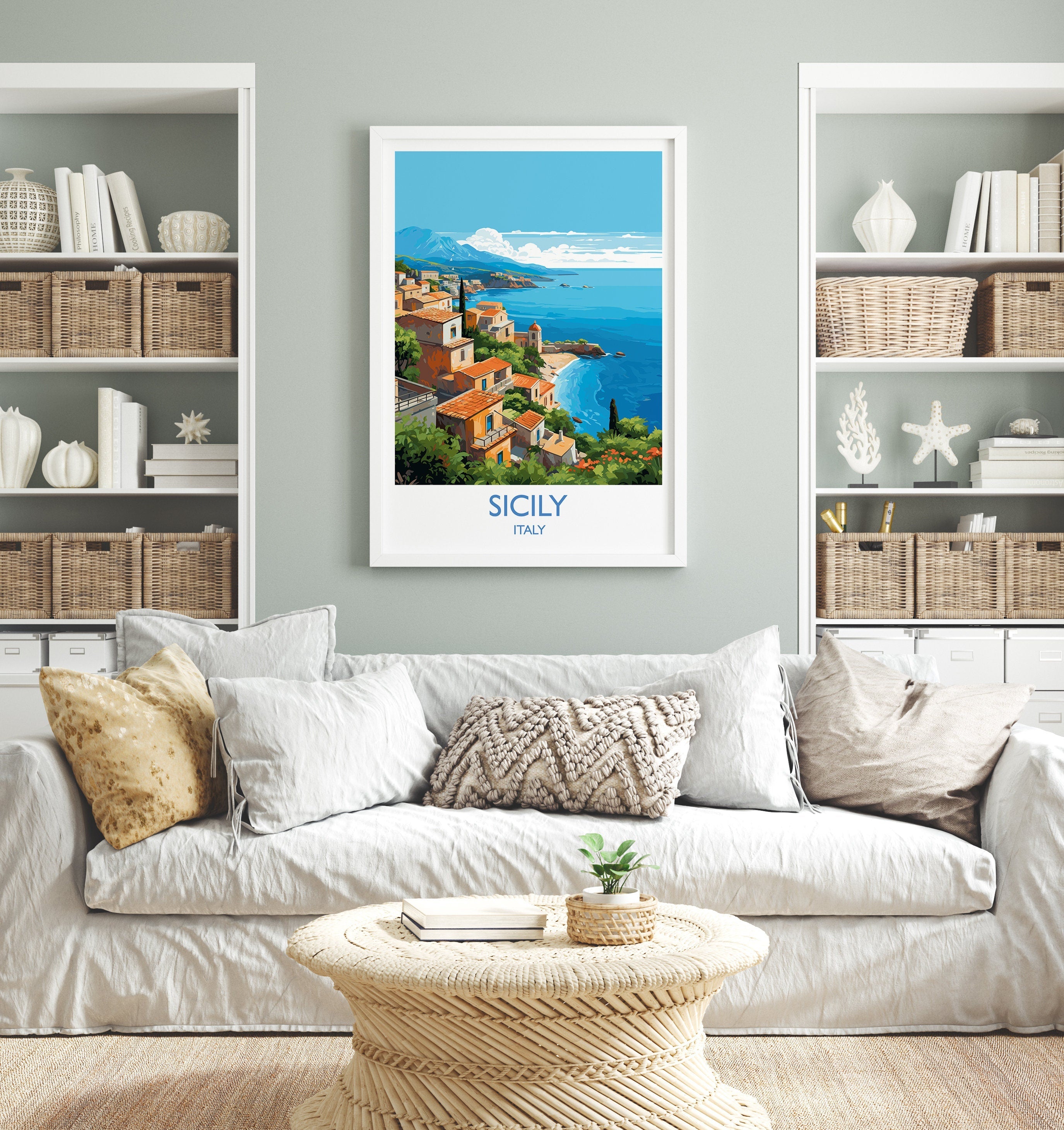 Sicily Travel Print, Travel Poster of Sicily , Italy Poster, SicilyGift, Sicily Art, Italy Art NQ Media Designs
