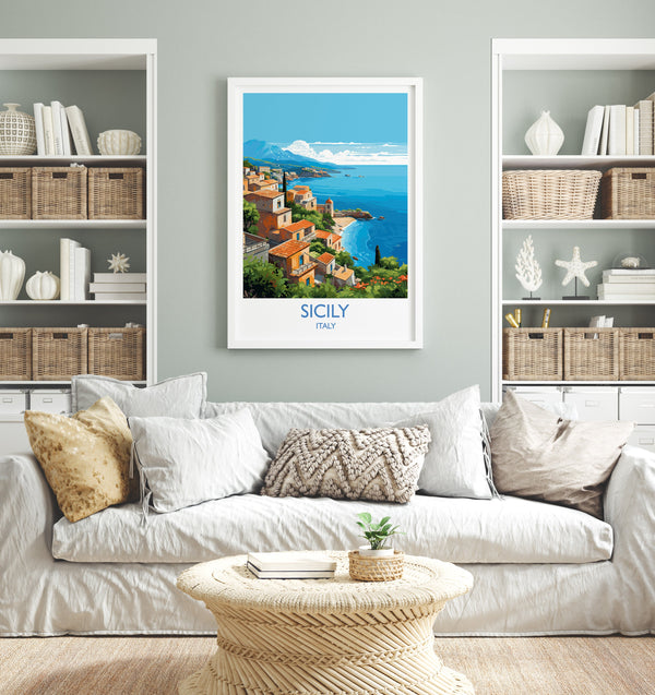 Sicily Travel Print, Travel Poster of Sicily , Italy Poster, SicilyGift, Sicily Art, Italy Art