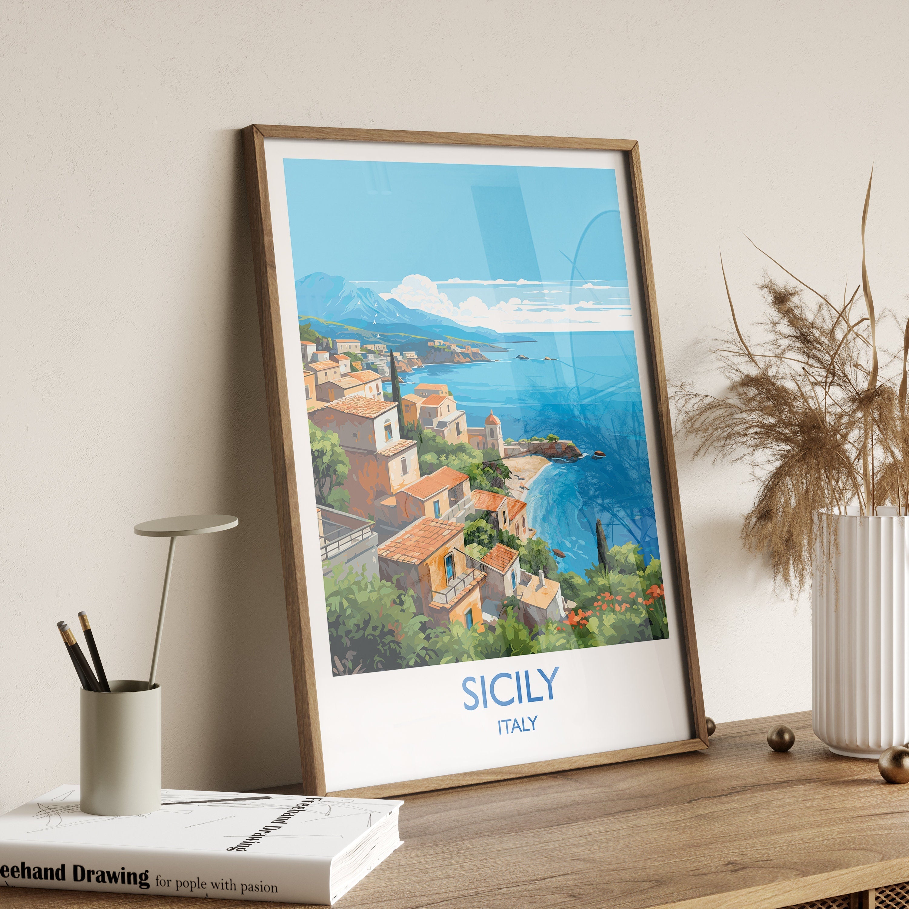 Sicily Travel Print, Travel Poster of Sicily , Italy Poster, SicilyGift, Sicily Art, Italy Art NQ Media Designs