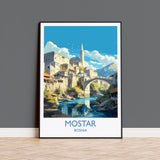 Mostar Travel Print, Travel Poster of Mostar, Bosnia Poster, Mostar Gift, Mostar Art, Bosnia Art NQ Media Designs