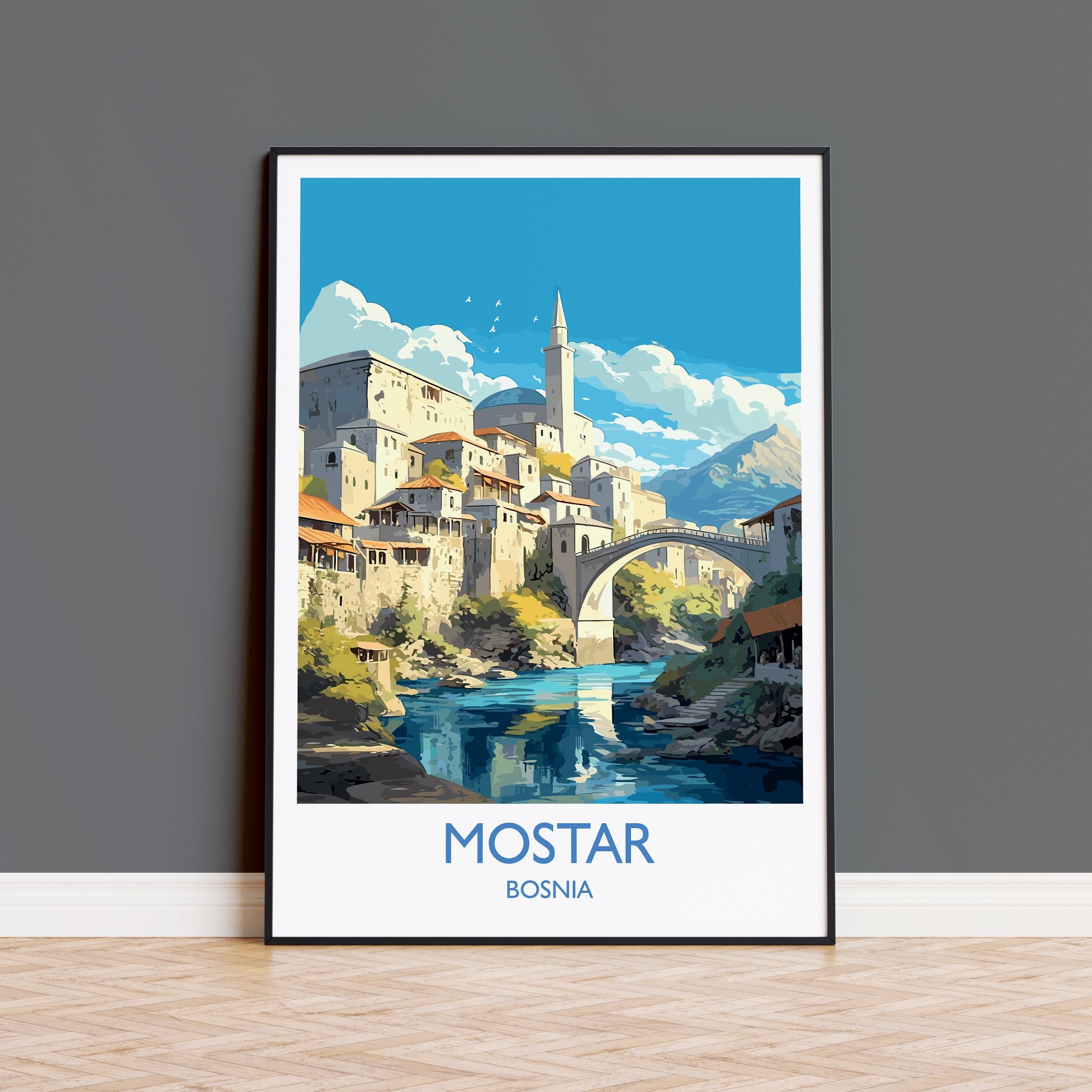 Mostar Travel Print, Travel Poster of Mostar, Bosnia Poster, Mostar Gift, Mostar Art, Bosnia Art NQ Media Designs