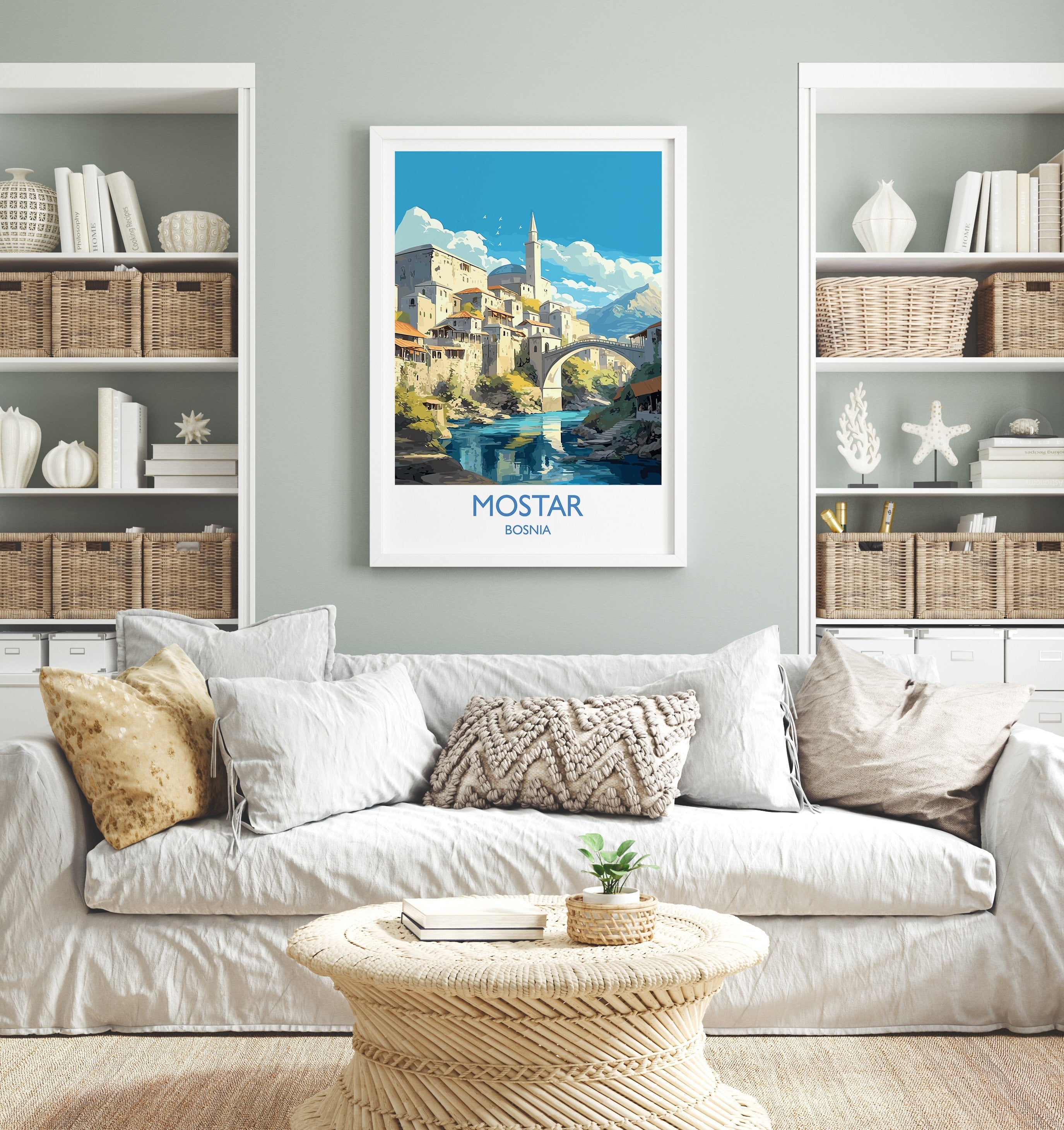 Mostar Travel Print, Travel Poster of Mostar, Bosnia Poster, Mostar Gift, Mostar Art, Bosnia Art NQ Media Designs