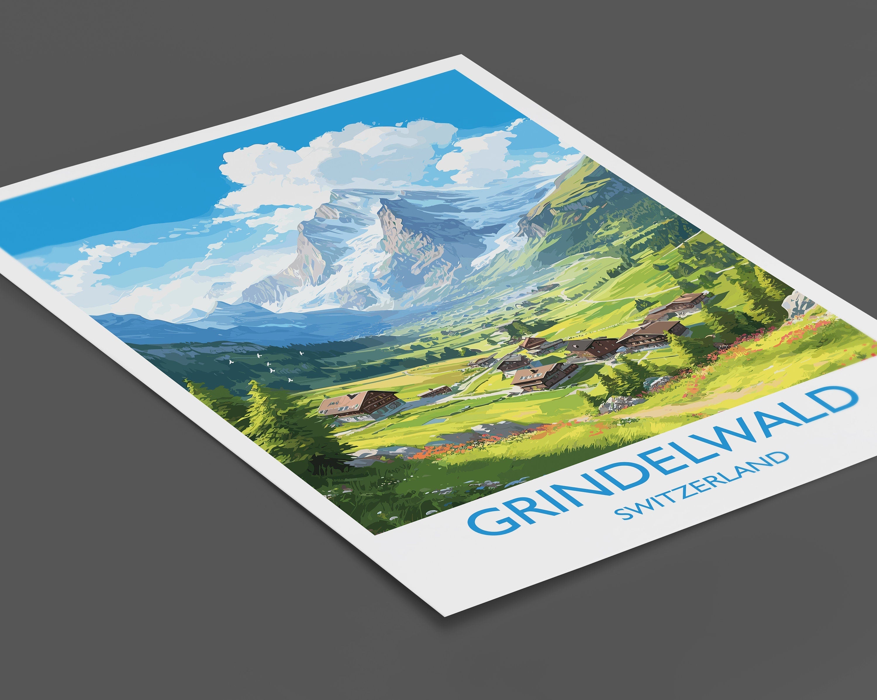 Grindelwald Travel Print, Travel Poster of Grindelwald, Grindelwald Gift, Switzerland Art Gift,Wall Art Print NQ Media Designs