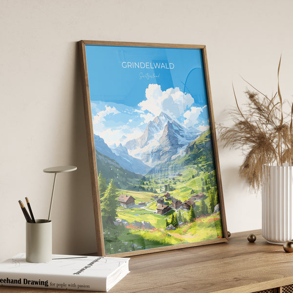 Grindelwald Travel Print, Travel Poster of Grindelwald, Grindelwald Gift, Switzerland Art Gift, Wall Art Print