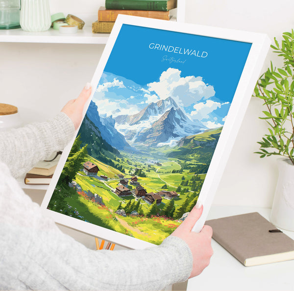 Grindelwald Travel Print, Travel Poster of Grindelwald, Grindelwald Gift, Switzerland Art Gift, Wall Art Print