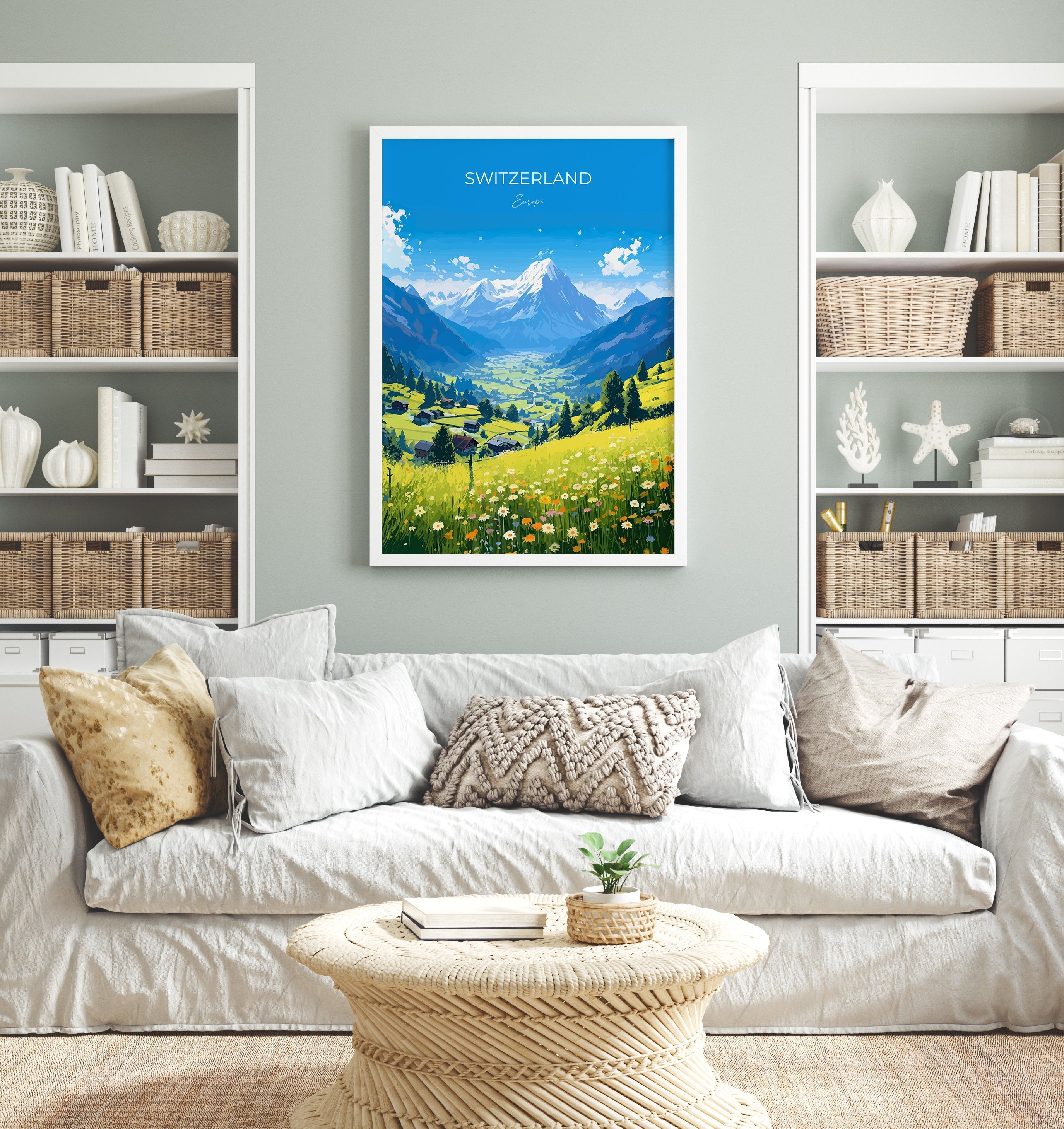 Switzerland Travel Poster, Travel Print of Switzerland, Alps, Swiss Art, Switzerland Gift, Wall Art Print NQ Media Designs
