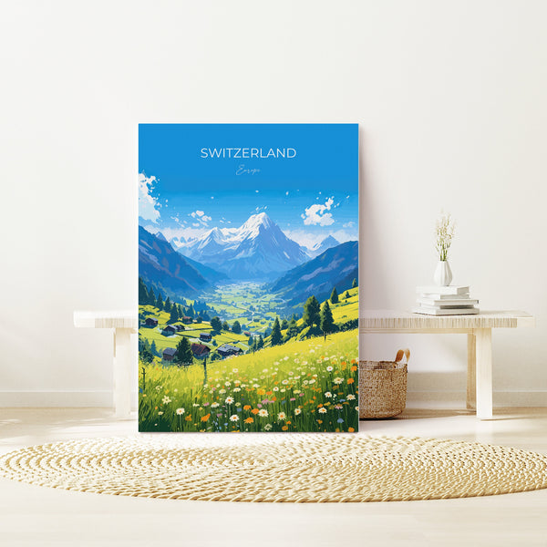 Switzerland Travel Poster, Travel Print of Switzerland, Alps, Swiss Art, Switzerland Gift, Wall Art Print