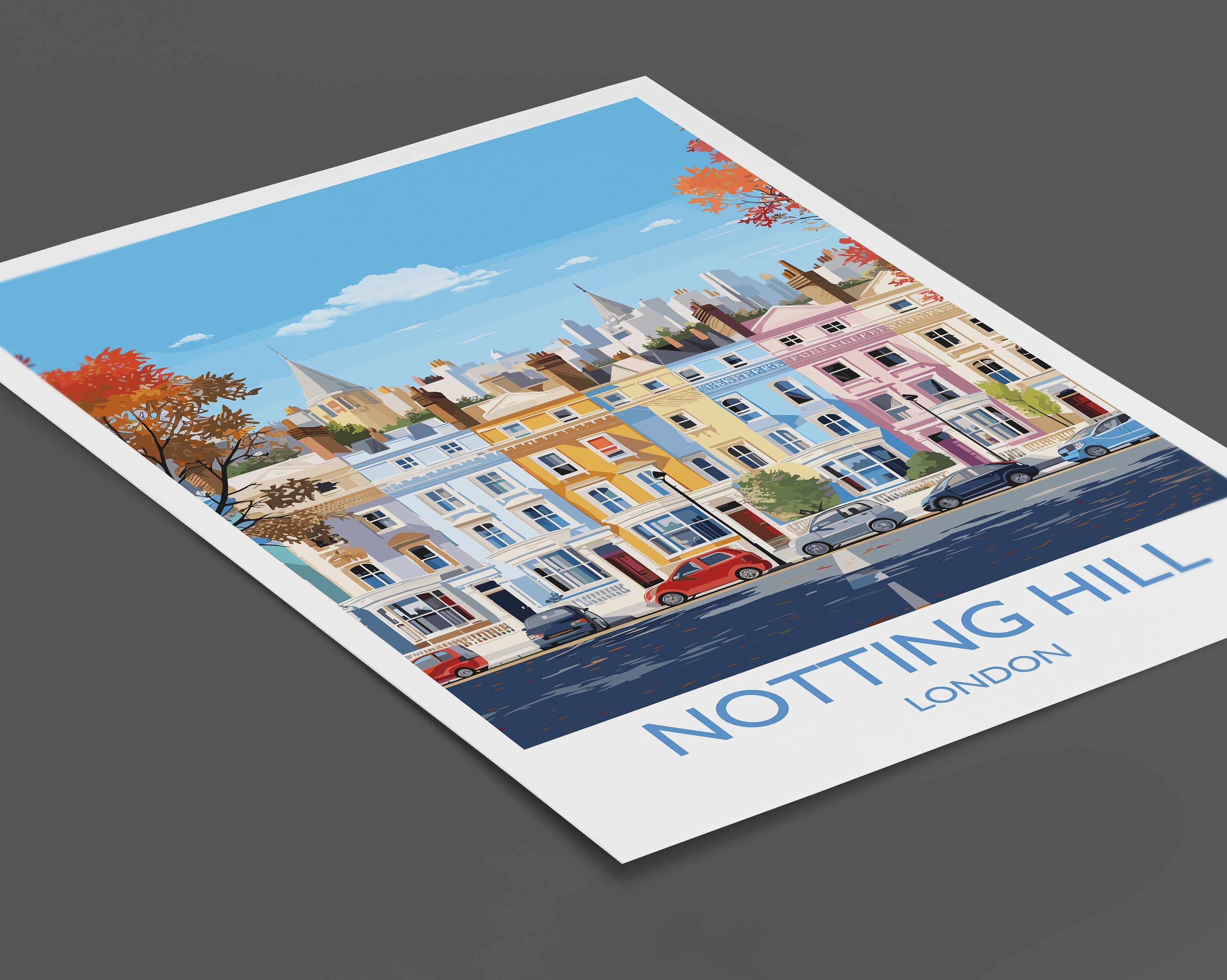 Notting Hill Travel Print, Travel Poster of Notting Hill, London Poster, Notting Hill Gift, Notting Hill Art, London Art UK Travel Gift NQ Media Designs