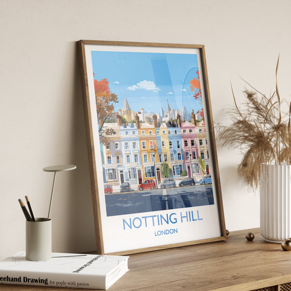 Notting Hill Travel Print, Travel Poster of Notting Hill, London Poster, Notting Hill Gift, Notting Hill Art, London Art UK Travel Gift