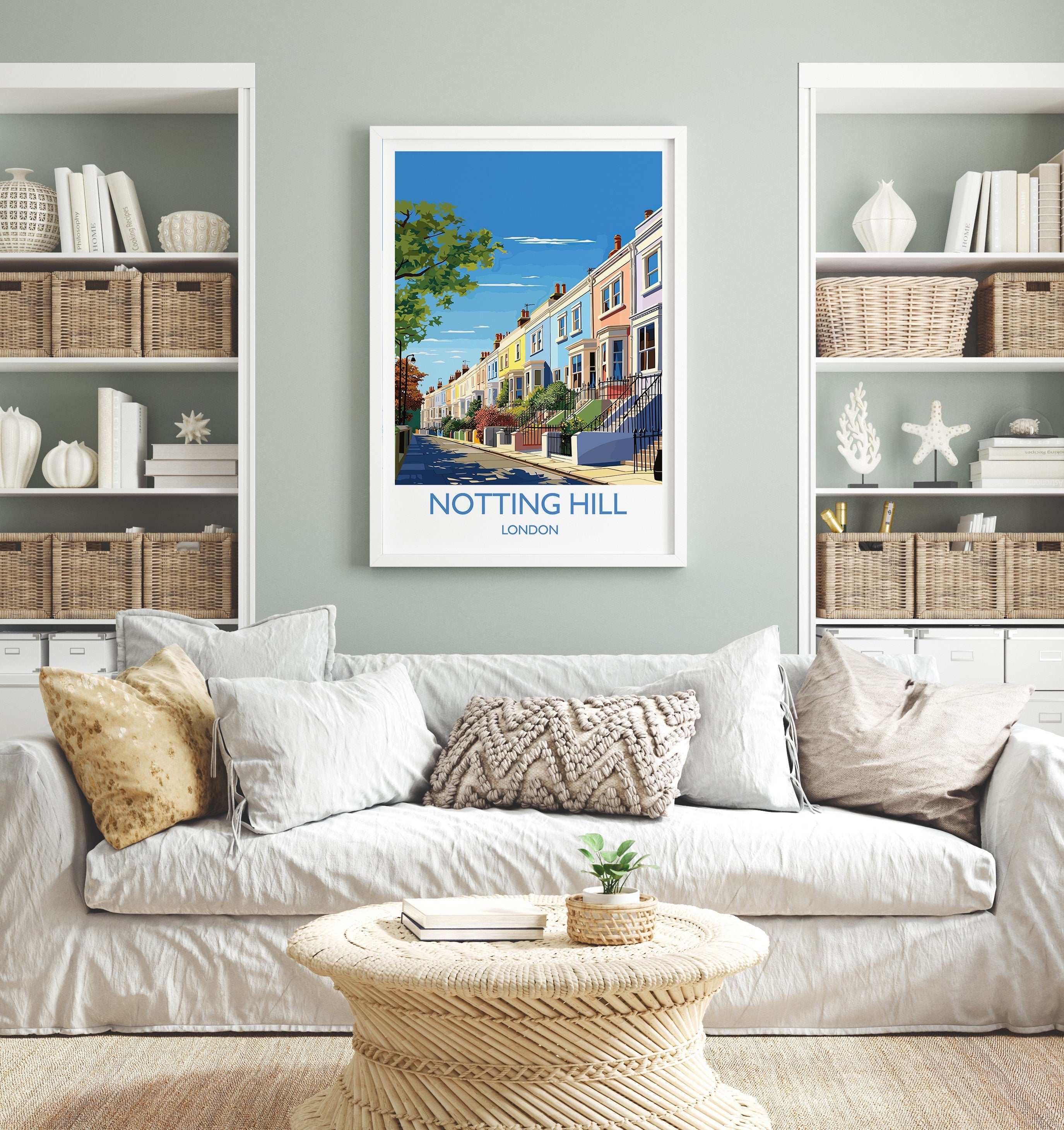 Notting Hill Travel Poster, Travel Print of Notting Hill, London Poster, Notting Hill Gift, Notting Hill Art, London Art UK Travel Gift NQ Media Designs