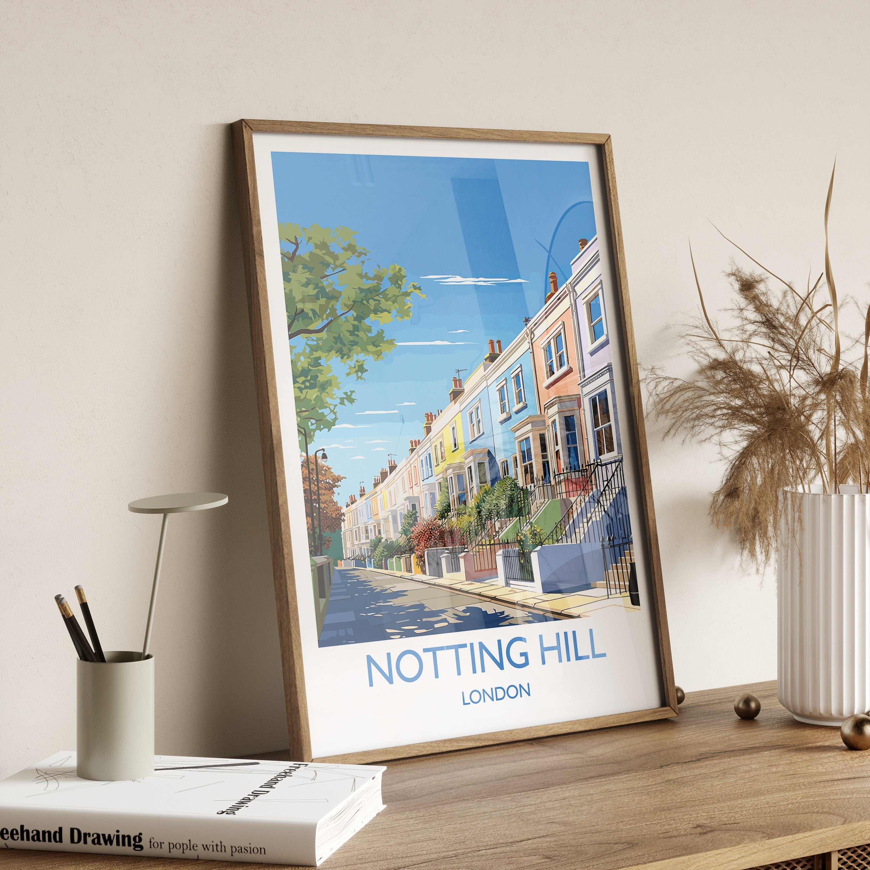 Notting Hill Travel Poster, Travel Print of Notting Hill, London Poster, Notting Hill Gift, Notting Hill Art, London Art UK Travel Gift NQ Media Designs