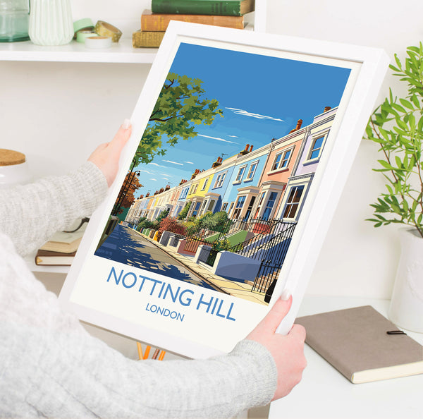 Notting Hill Travel Poster, Travel Print of Notting Hill, London Poster, Notting Hill Gift, Notting Hill Art, London Art UK Travel Gift