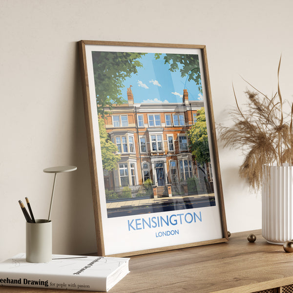 Kensington Travel Poster, Travel Print of Kensington, London Poster, Kensington Gift, Kensington Art, London Art UK Travel Gift