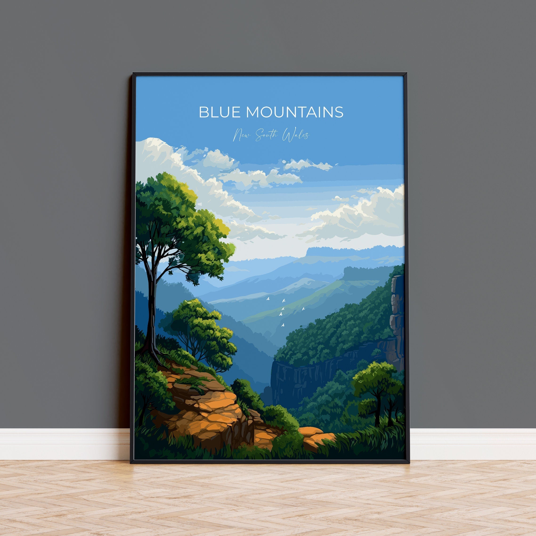 Blue Mountains Print, Travel Poster of Blue Mountains, New South Wales, Blue Mountains Gift, Australia Art Gift NQ Media Designs