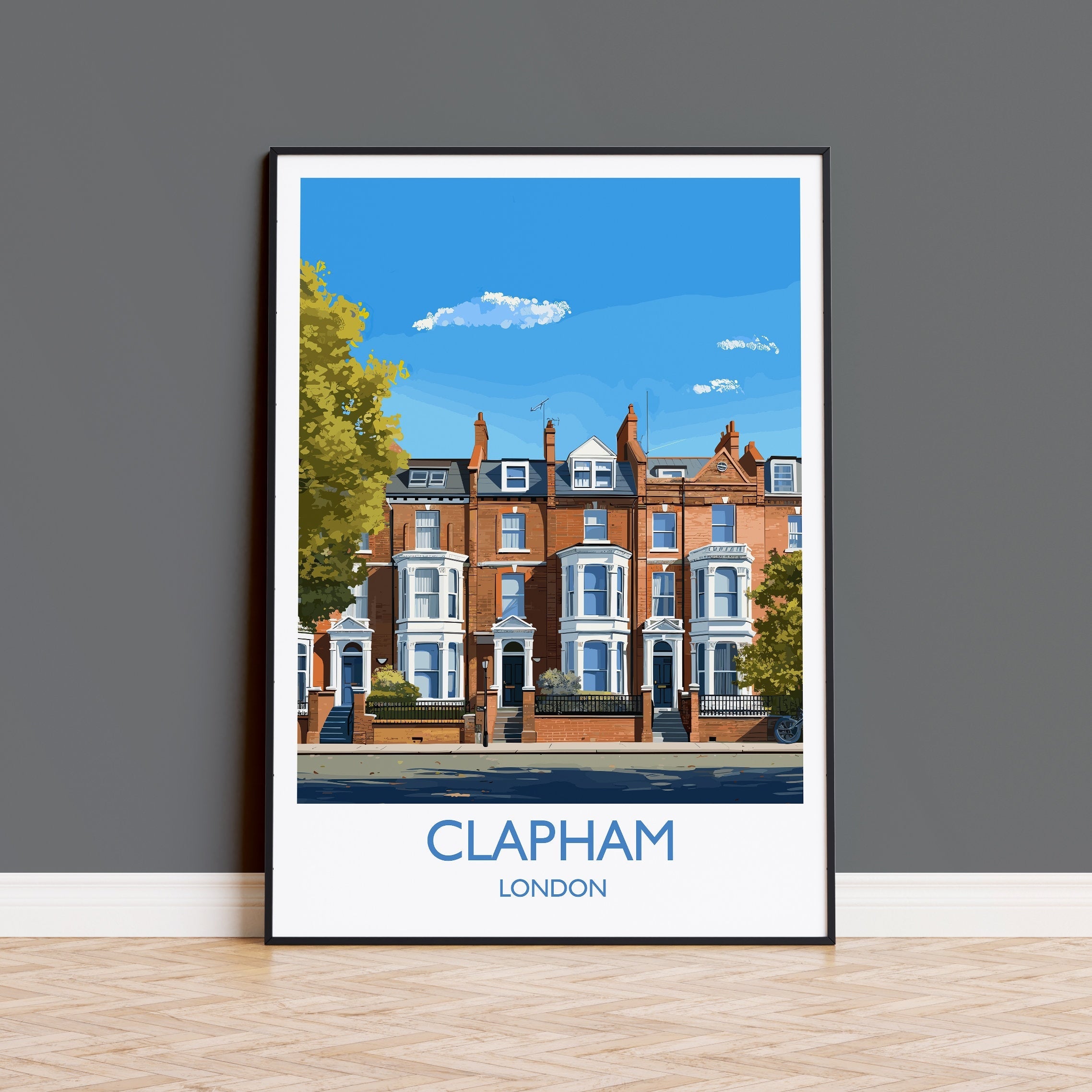 Clapham Travel Poster, Travel Print of Clapham, London Poster, Clapham Gift, Clapham Art, London Art UK Travel Gift NQ Media Designs