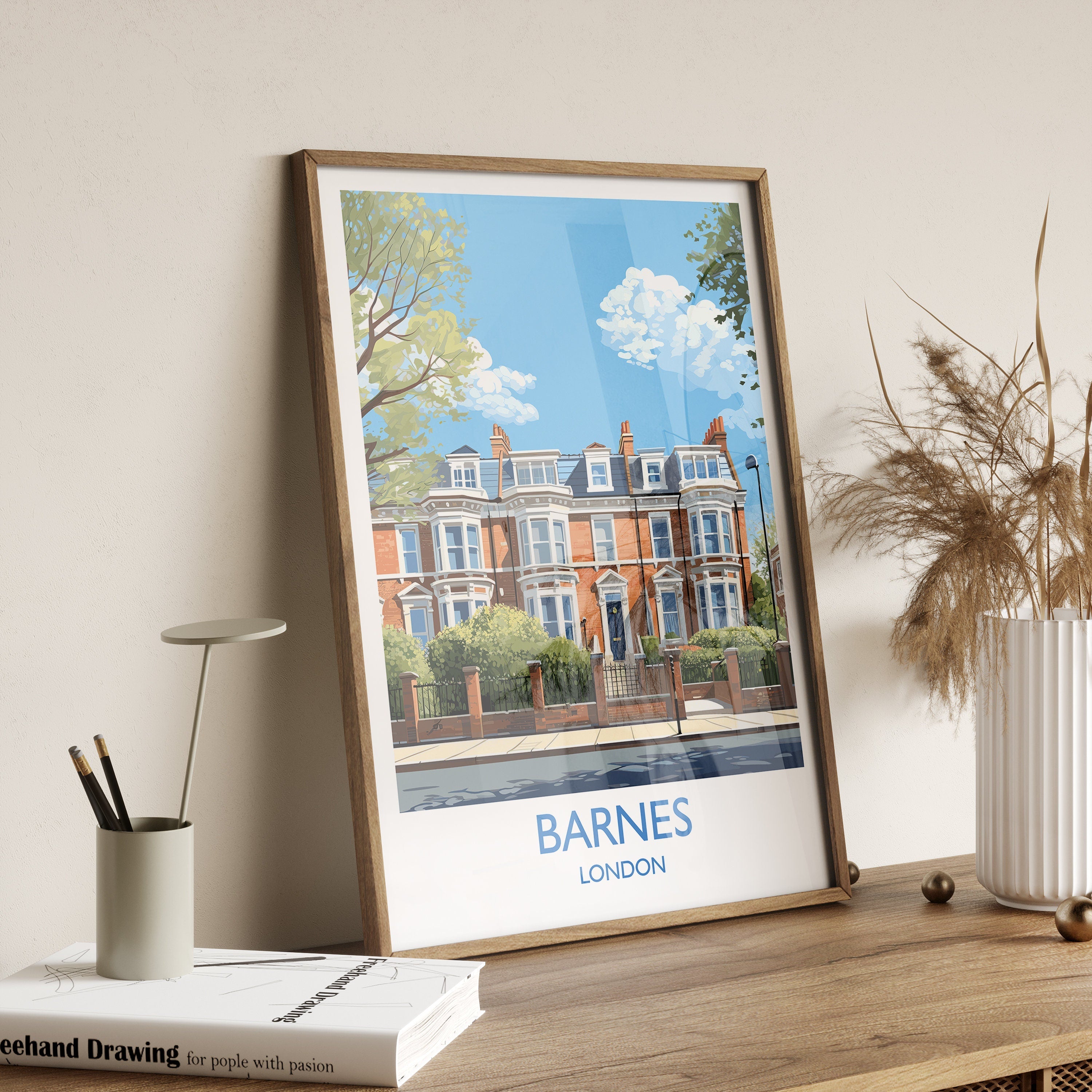 Barnes Travel Poster, Travel Print of Barnes, London Poster, Barnes Gift, Barnes Art, London Art UK Travel Gift NQ Media Designs