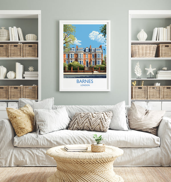 Barnes Travel Poster, Travel Print of Barnes, London Poster, Barnes Gift, Barnes Art, London Art UK Travel Gift