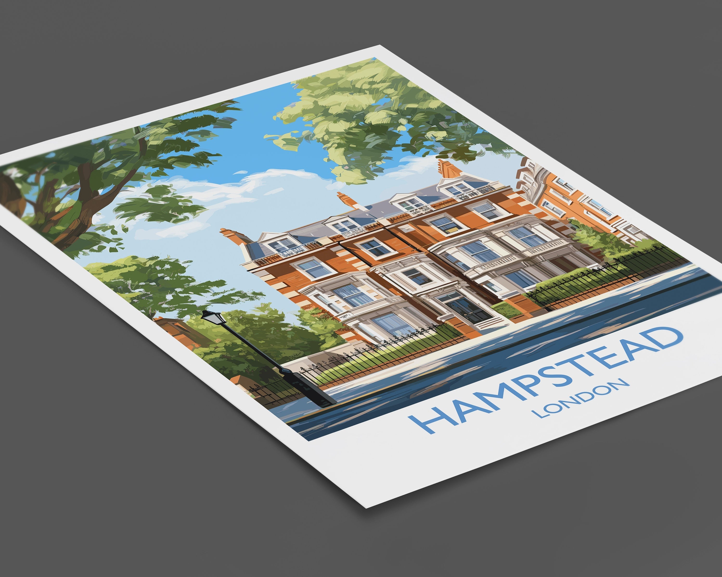 Hampstead Travel Poster, Travel Print of Hampstead, London Poster, Hampstead Gift, Hampstead Art, London Art UK Travel Gift NQ Media Designs