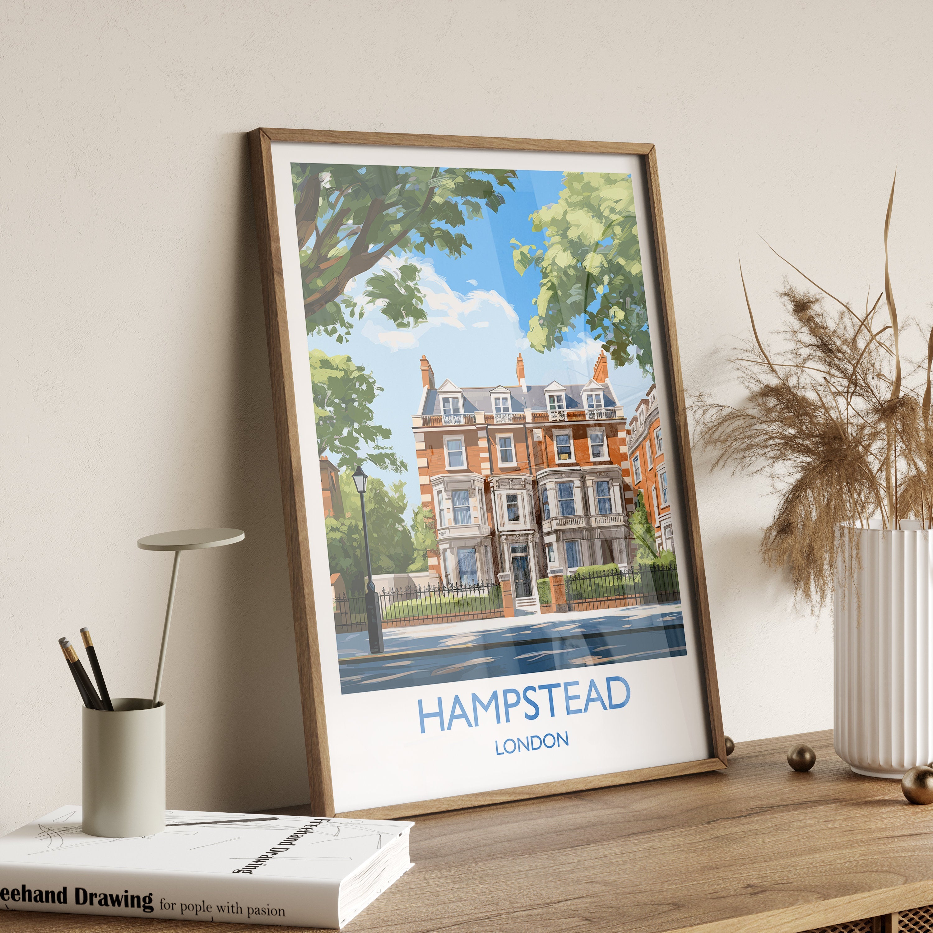 Hampstead Travel Poster, Travel Print of Hampstead, London Poster, Hampstead Gift, Hampstead Art, London Art UK Travel Gift NQ Media Designs