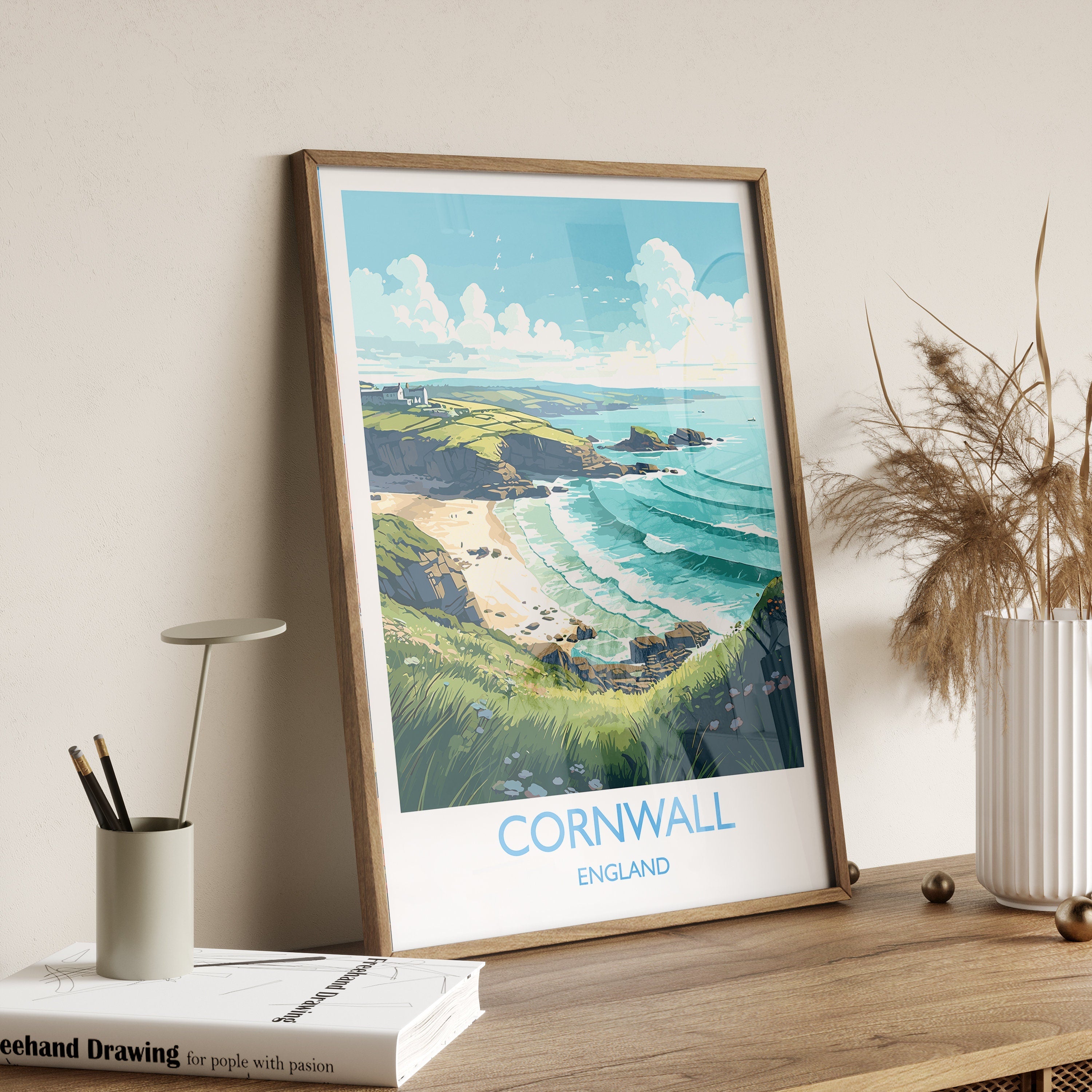 Cornwall Travel Poster, Travel Print of Cornwall, England, Cornwall Art, Cornwall Gift, Wall Art Print NQ Media Designs