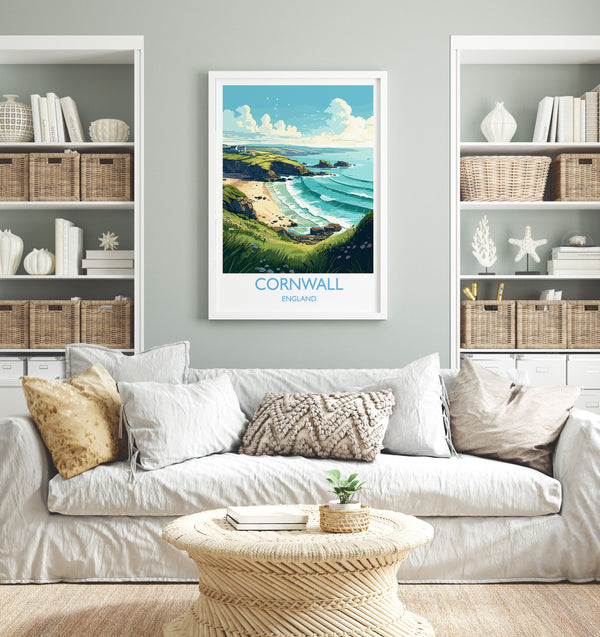 Cornwall Travel Poster, Travel Print of Cornwall, England, Cornwall Art, Cornwall Gift, Wall Art Print