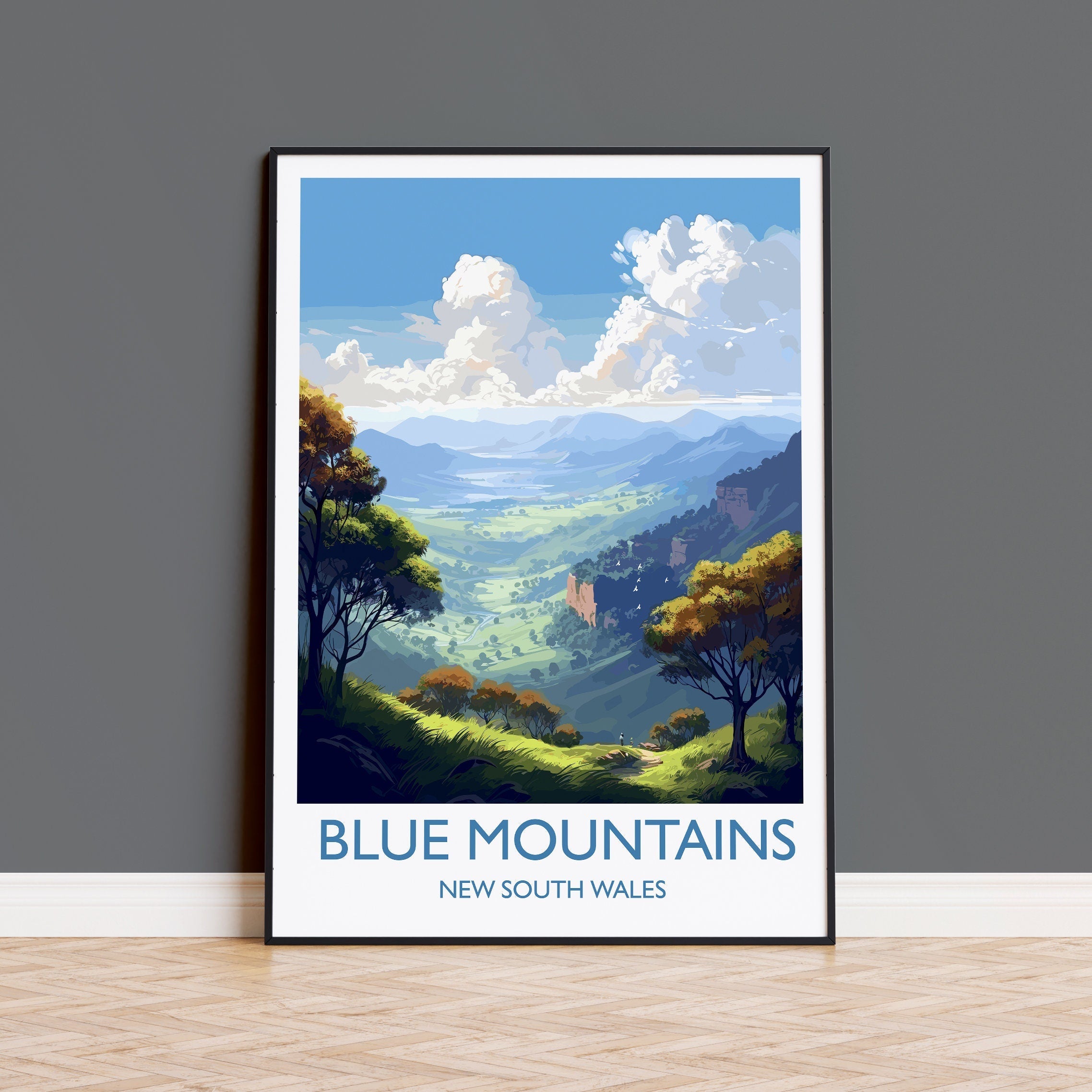 Blue Mountains Poster, Travel Print of Blue Mountains, New South Wales, Blue Mountains Gift, Australia Art Gift NQ Media Designs