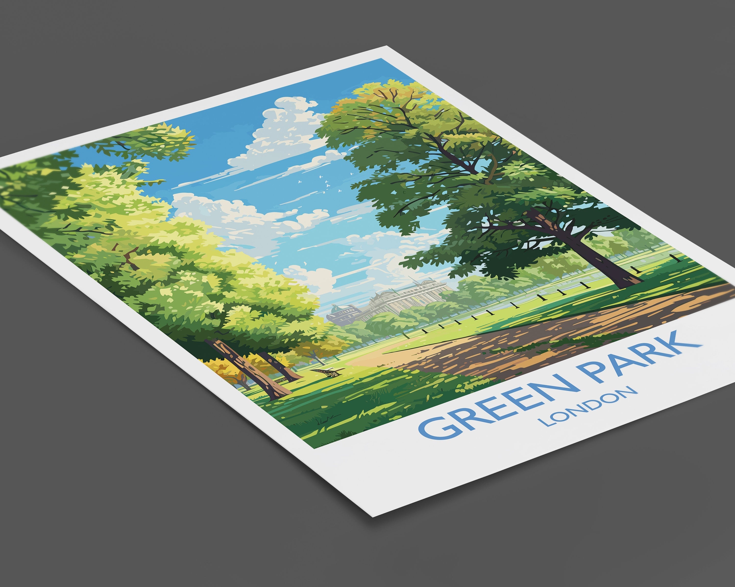 Green Park Travel Print, Travel Poster of Green Park, London Poster, Green Park Gift, Green Park Art, London Art UK Travel Gift NQ Media Designs